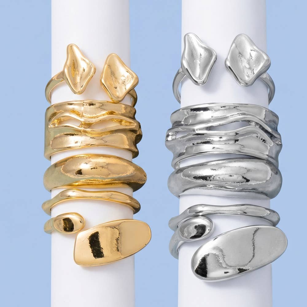 Molten Organic Nugget Stacking Ring Set: RH