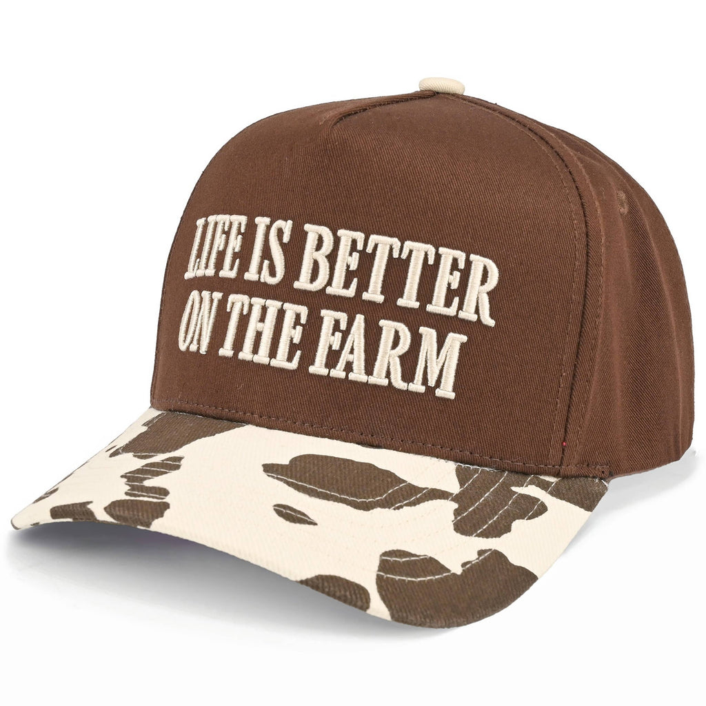 C.C LIFE IS BETTER ON THE FARM Letter Two Tone Trucker Hat: Brown/Brown