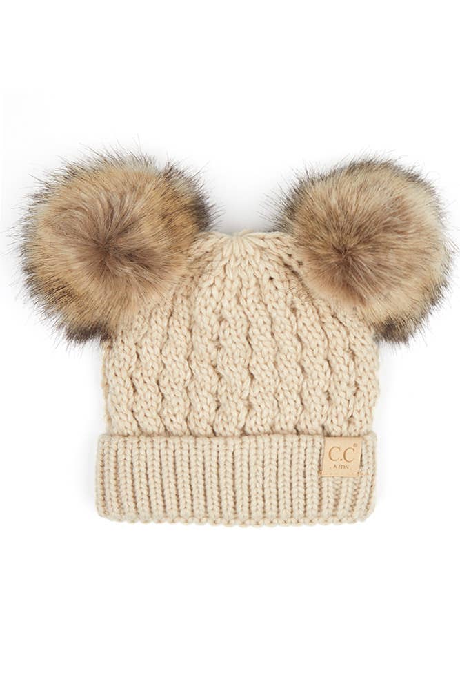 CC Kids Double Pom Pom All Over Cable Beanie: Pale Pink
