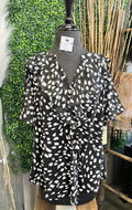 Printed Ruffle Neck Top Button Down Top
