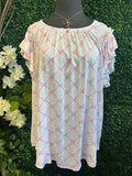 Plus Bow Clip Dot Pattern Ruffle Sleeve Blouse