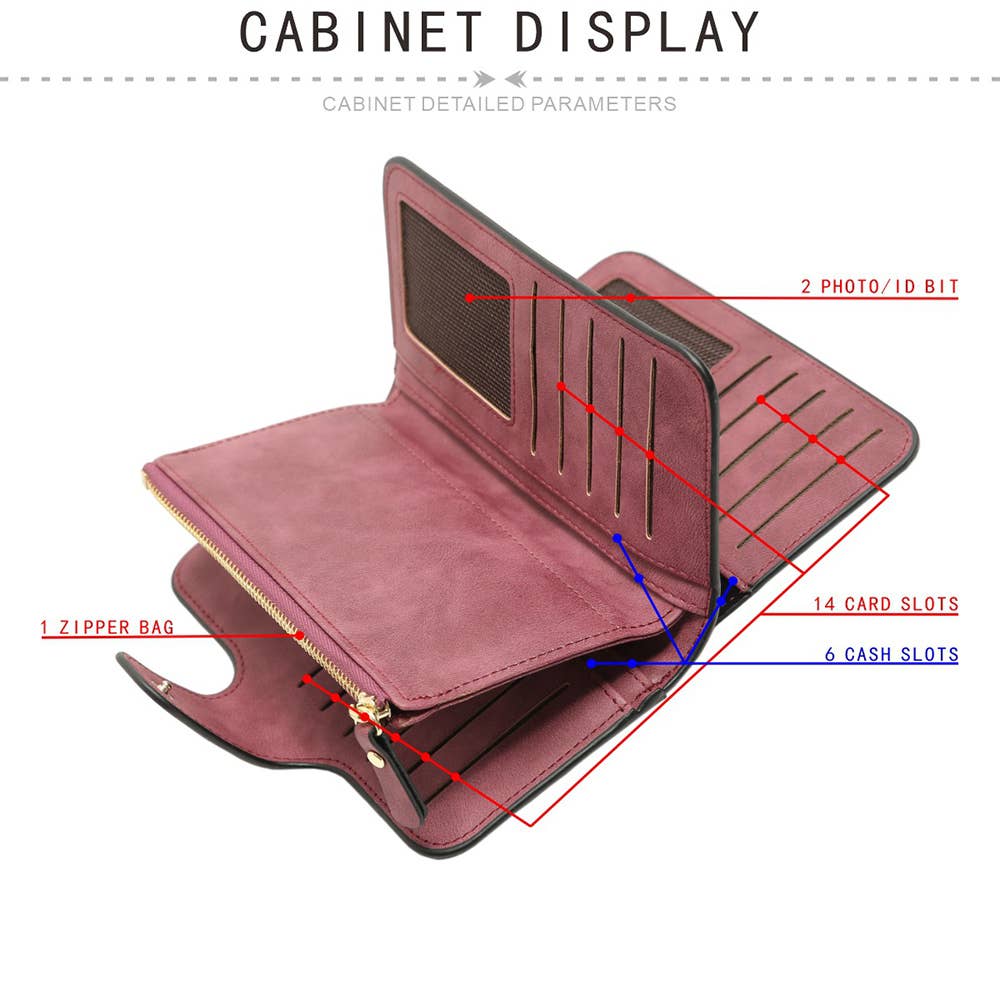 Long women's matte PU multi-purpose women's wallet: Purple