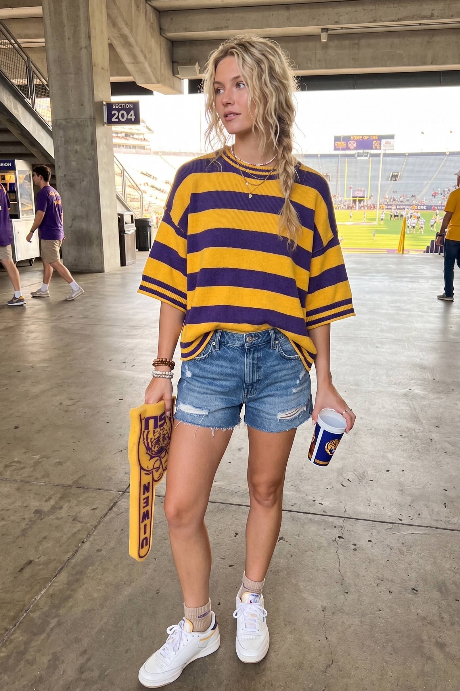 Gameday Stripe Knit Oversized Top: ORANGE/WHITE / M