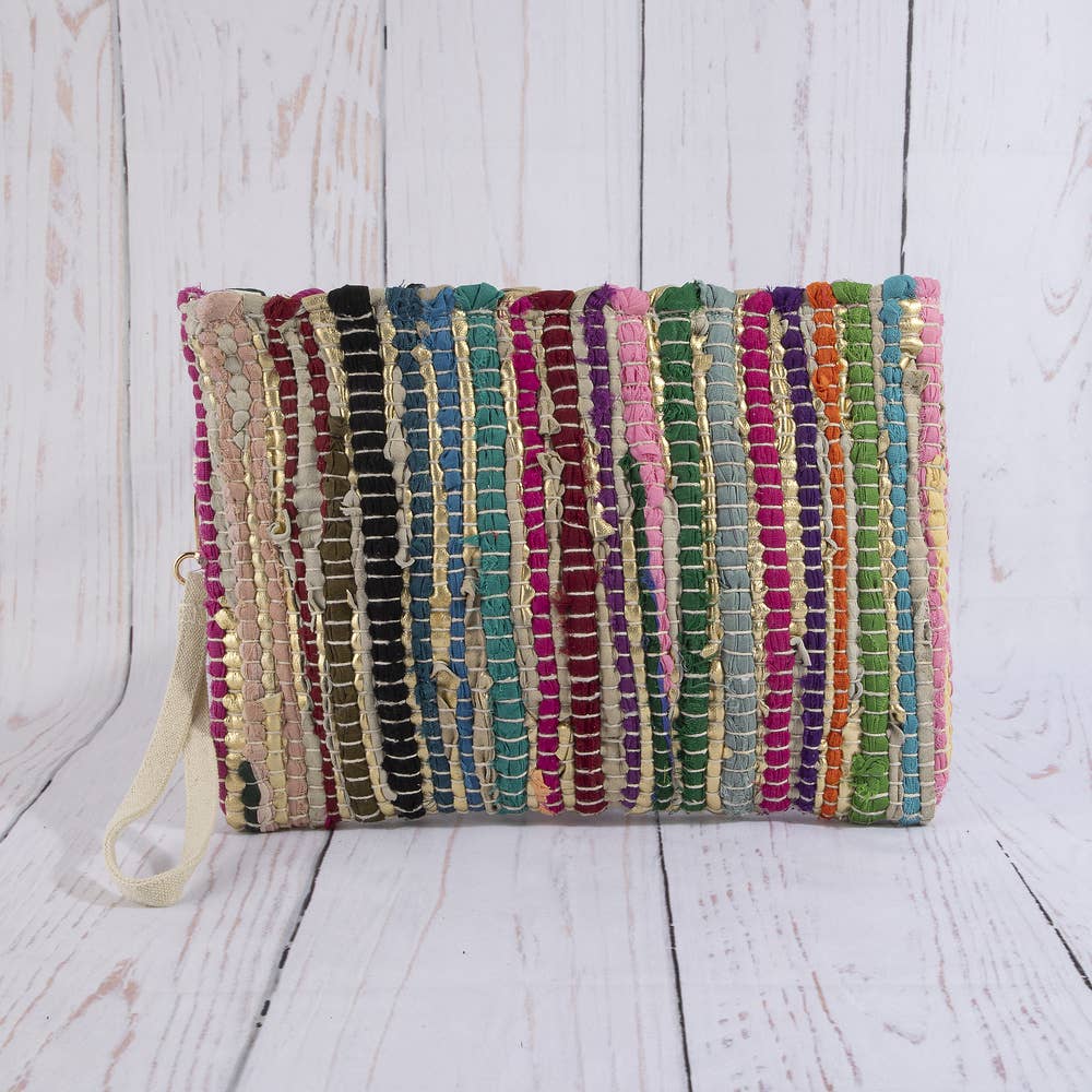 Woven Metallic Stripe Wristlet Clutch Bag: BR