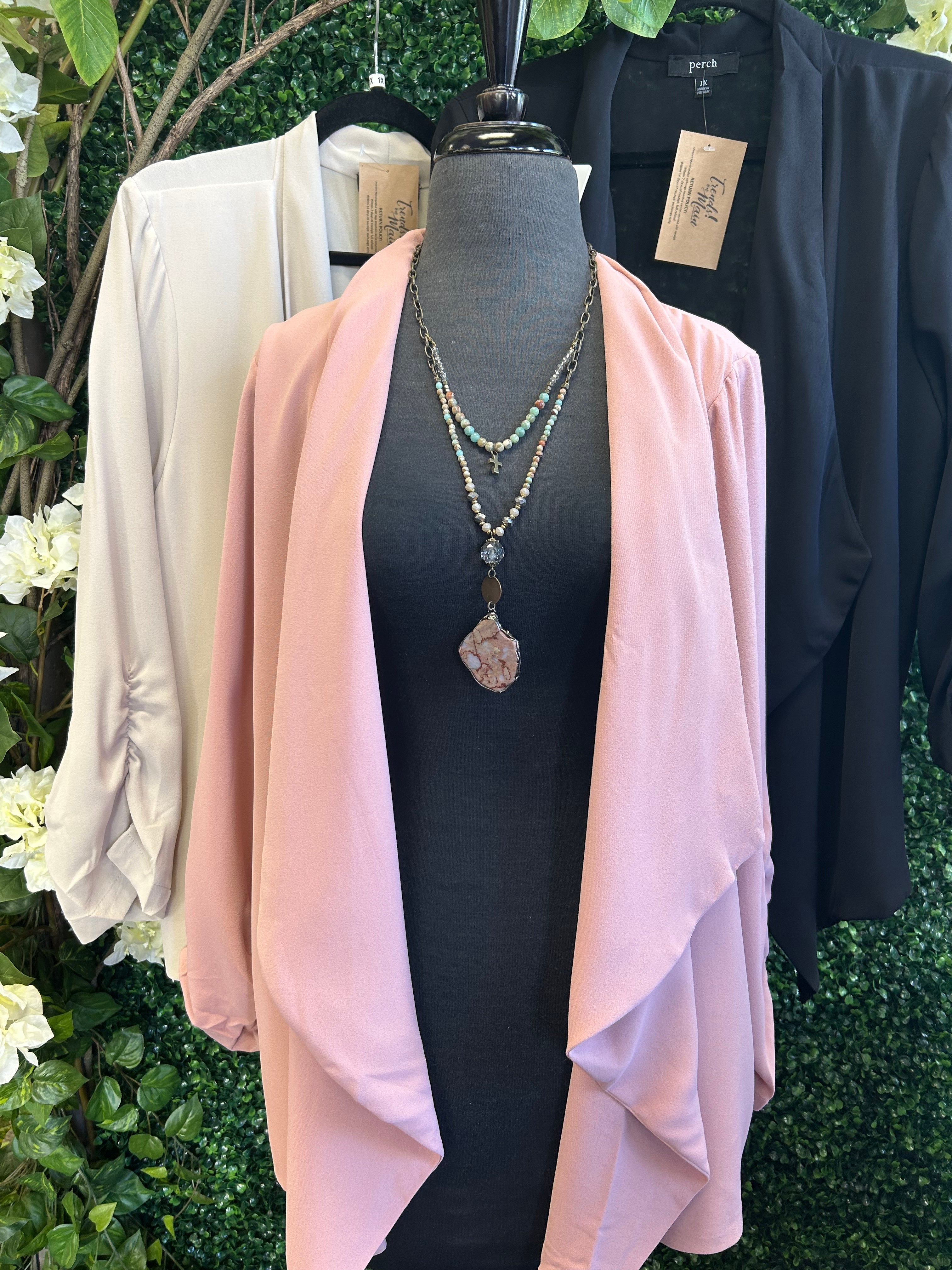 Plus 3/4 Rouched Sleeve Blazer