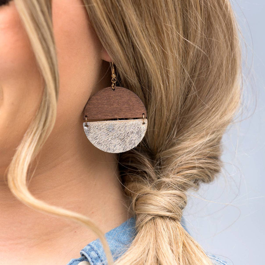 Everyday Leather & Wood Earrings: Beige Leopard