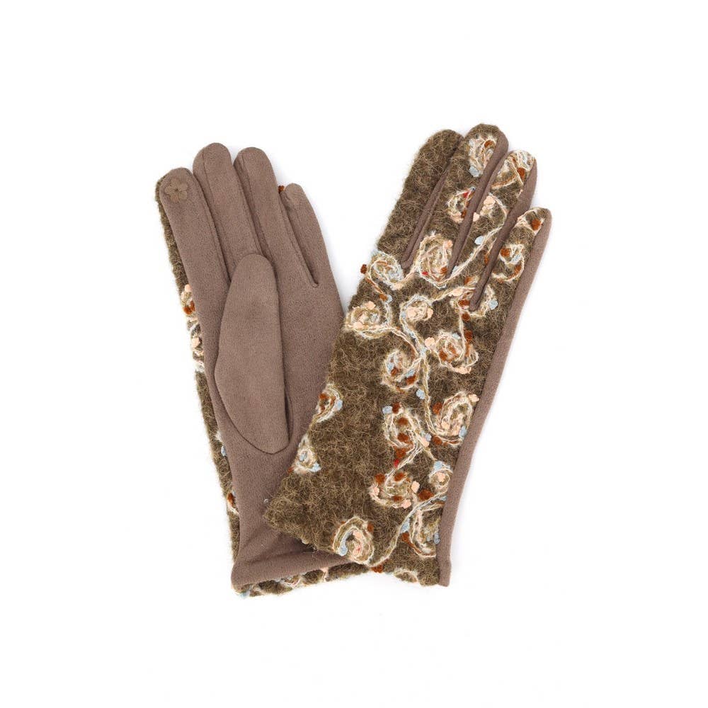 Rosette Embroidered Knit Touchscreen Gloves: TP