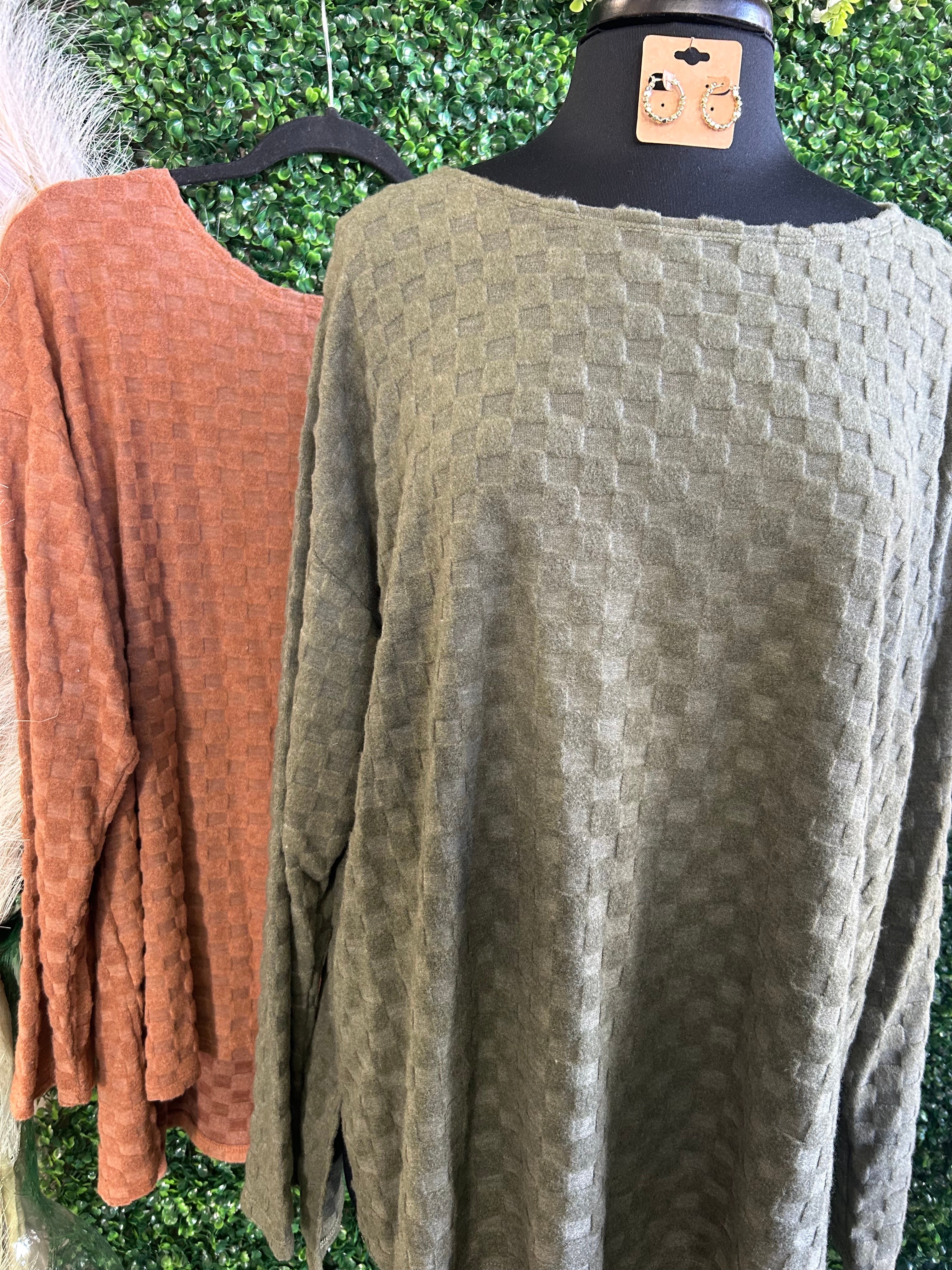 Checkered Textured Boat Neck Top