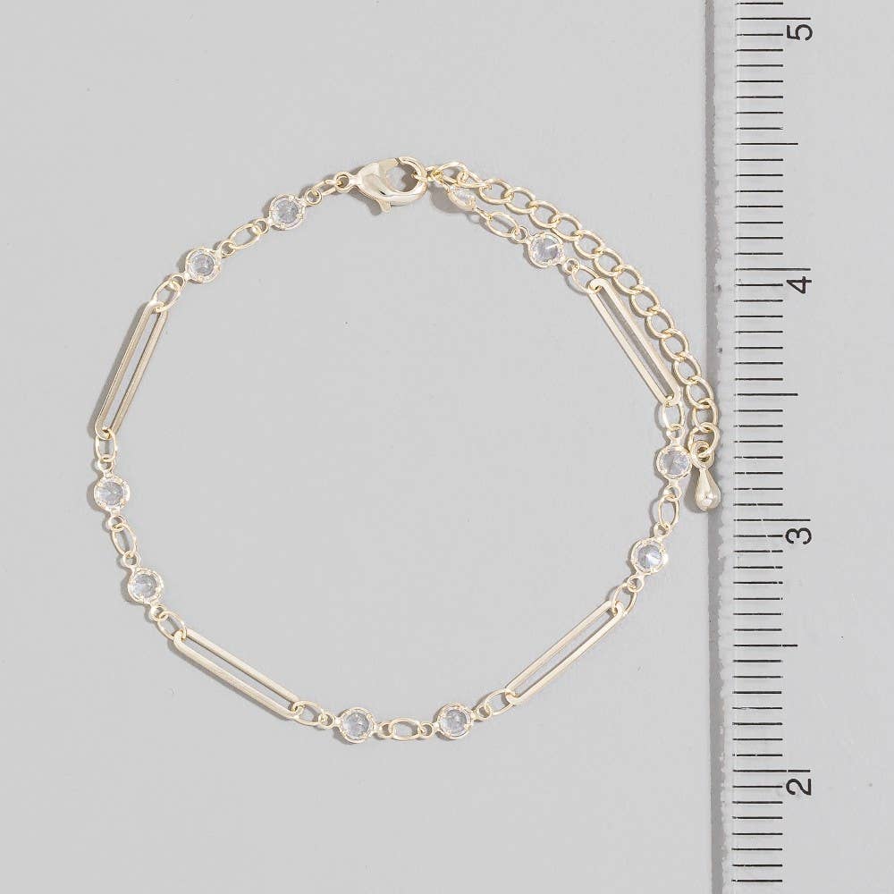 Bar & Round Cz Bezel Station Chain Bracelet: G