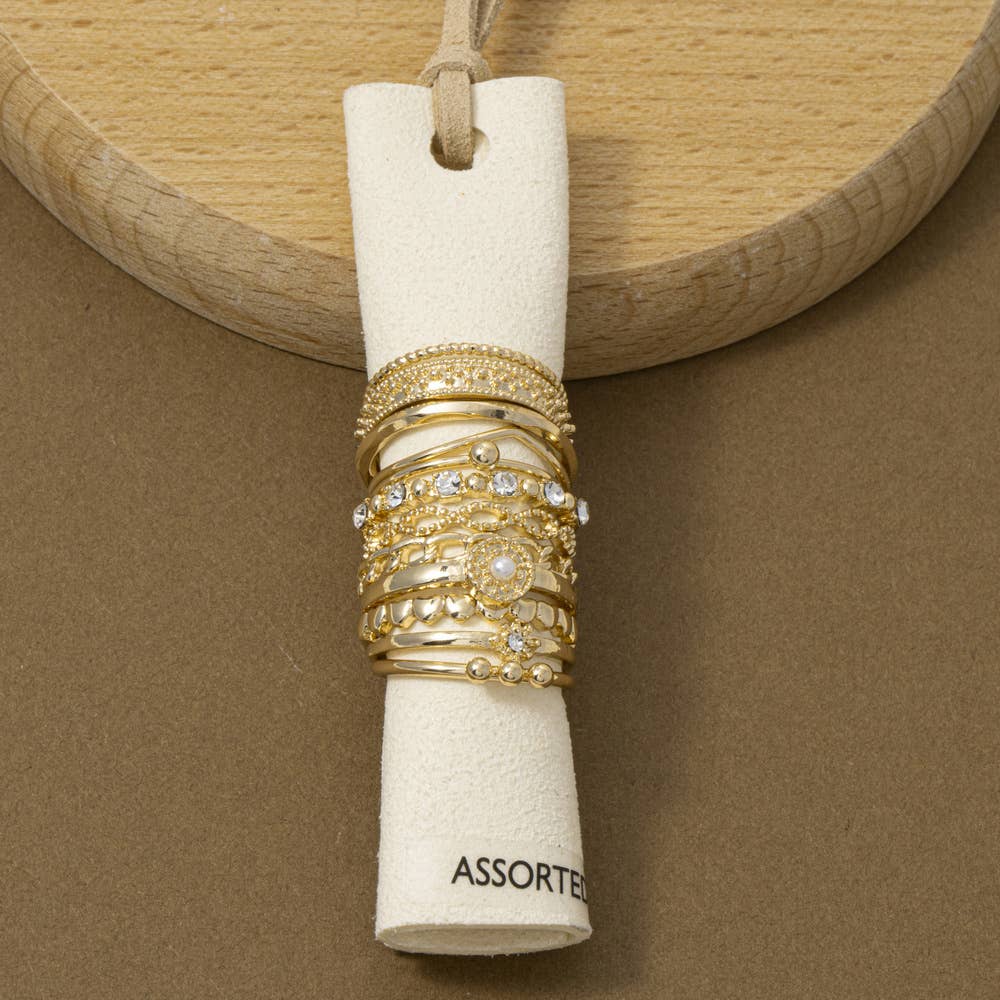 Crystal Pearl Filigree Stacking Ring Set: GDCRY