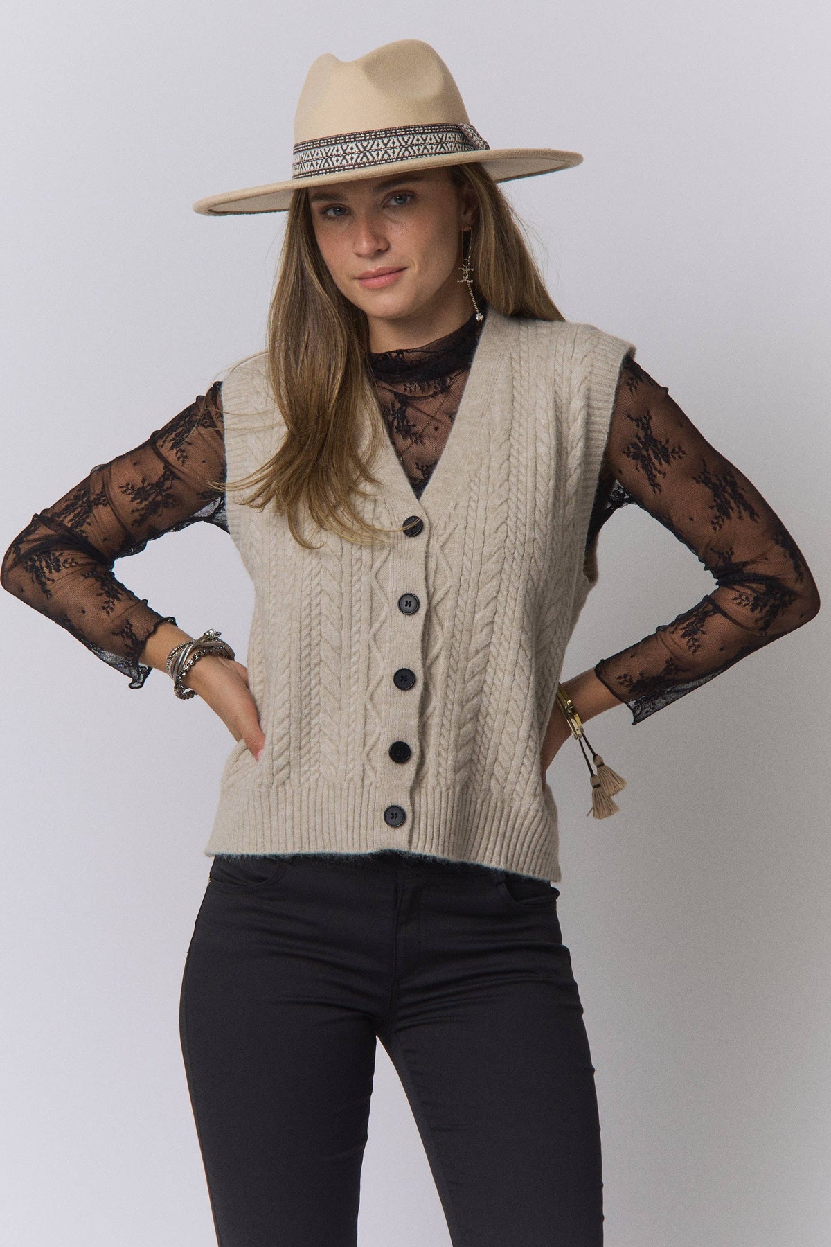 Gray CABLE-KNIT SWEATER VEST