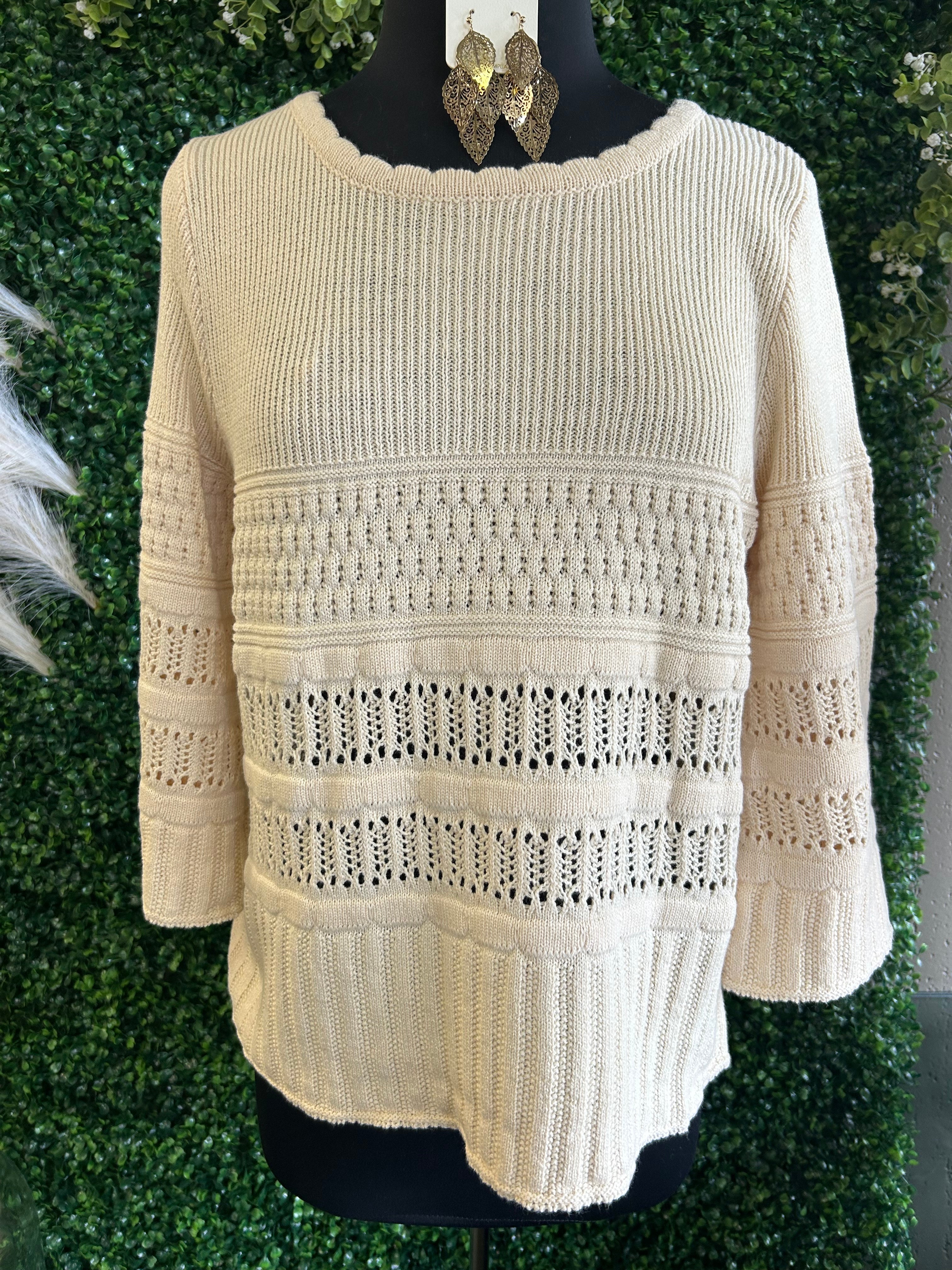 3/4 Sleeve Textured Sweater
