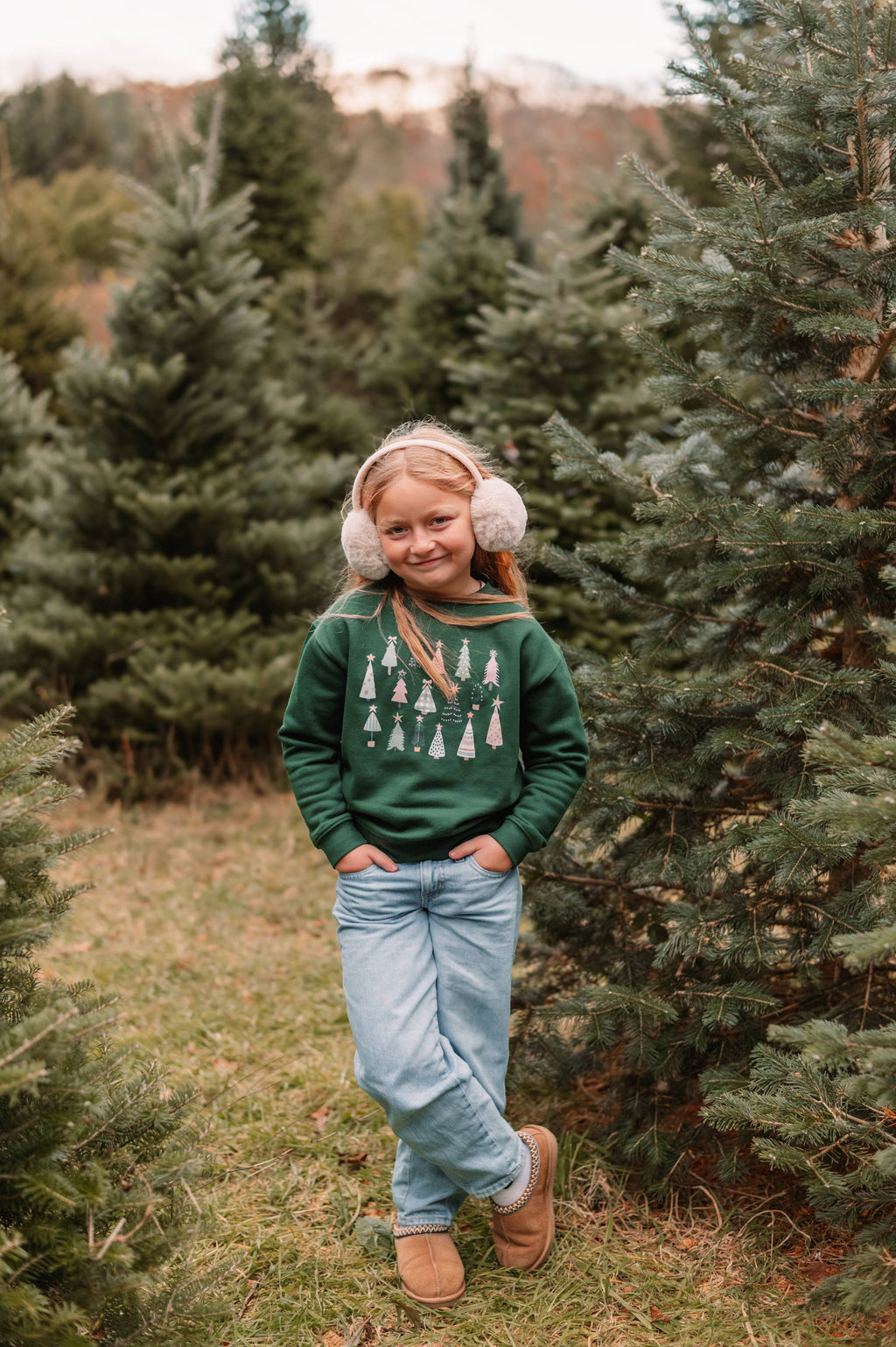 Whimsical Trees | Girls Christmas Sweatshirt : Pink / 8/10
