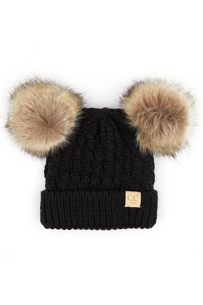 CC Kids Double Pom Pom All Over Cable Beanie: New Lavender