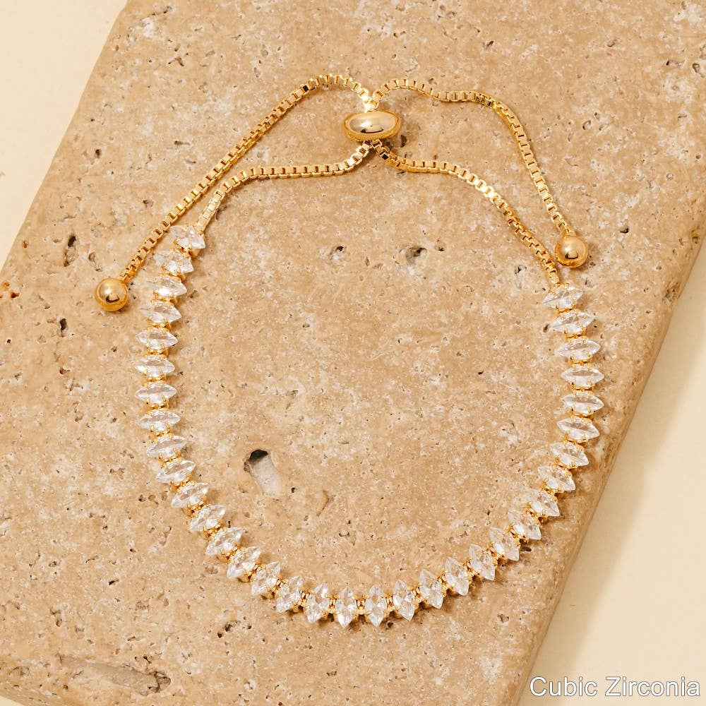 Oval Cz Tennis Gems Cube Chain Cord Bracelet: S