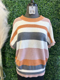 Striped Knit Short Sleeve Sweater