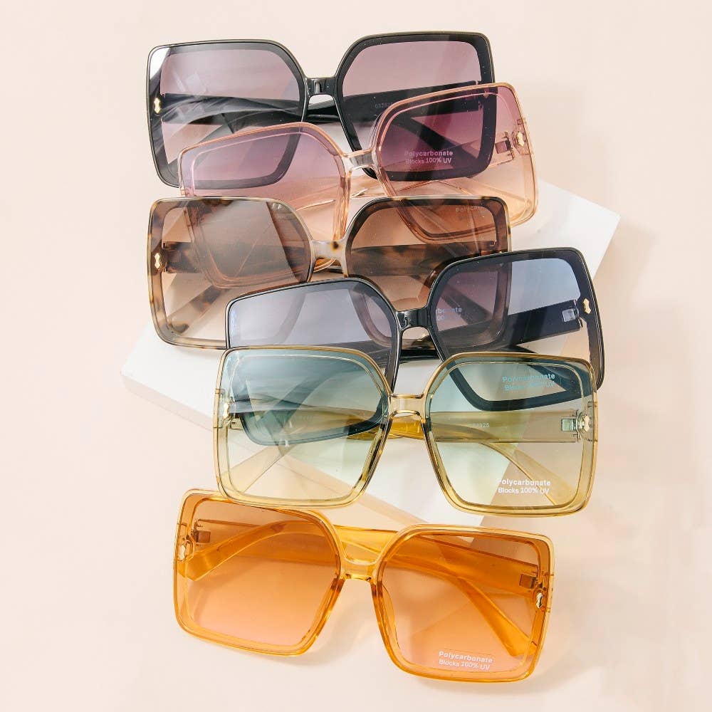 Oversized Square Sunglasses With Gold Corner Charm: ASSORTED