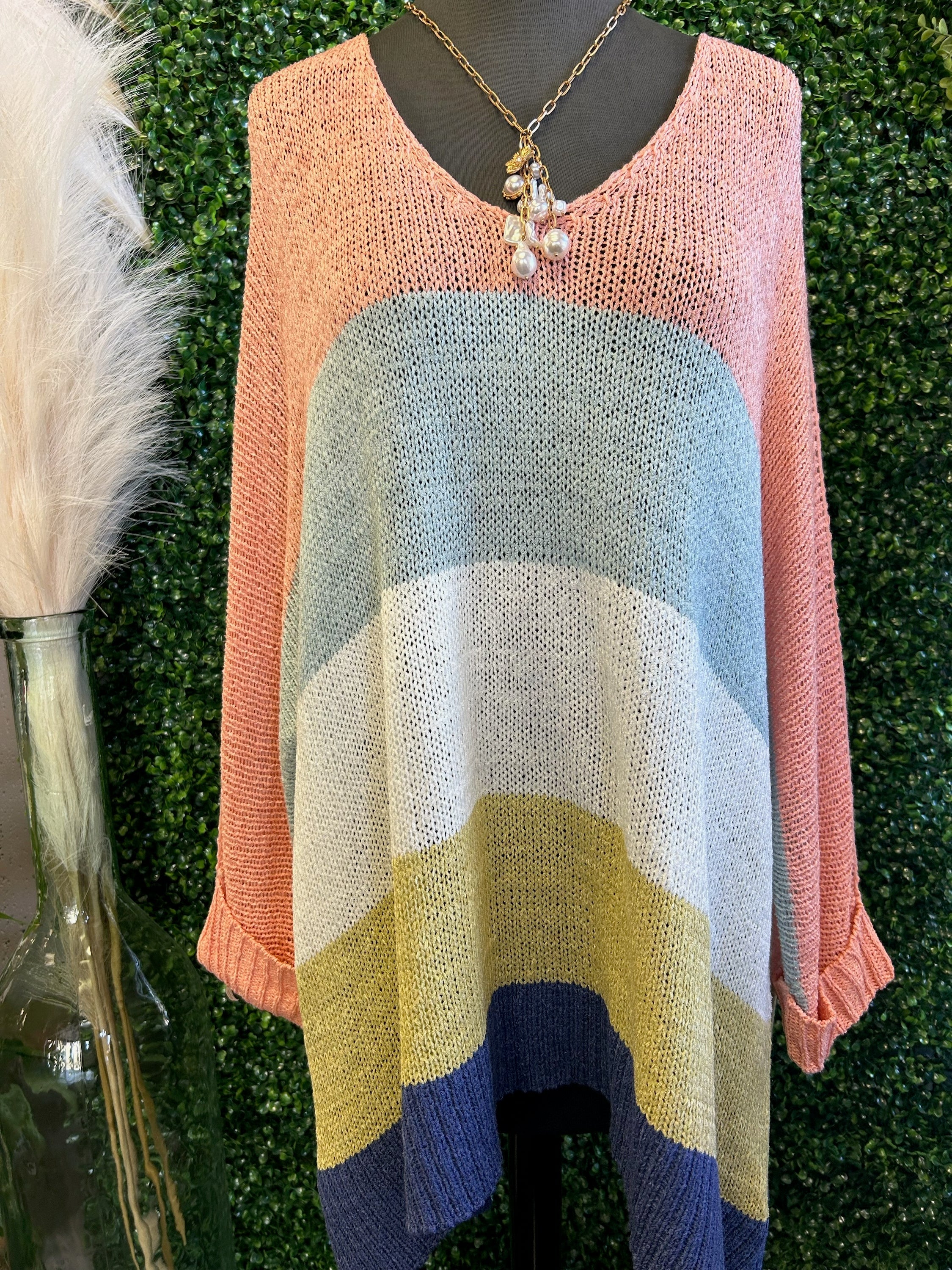 Color Block Folded Sleeve Sweater
