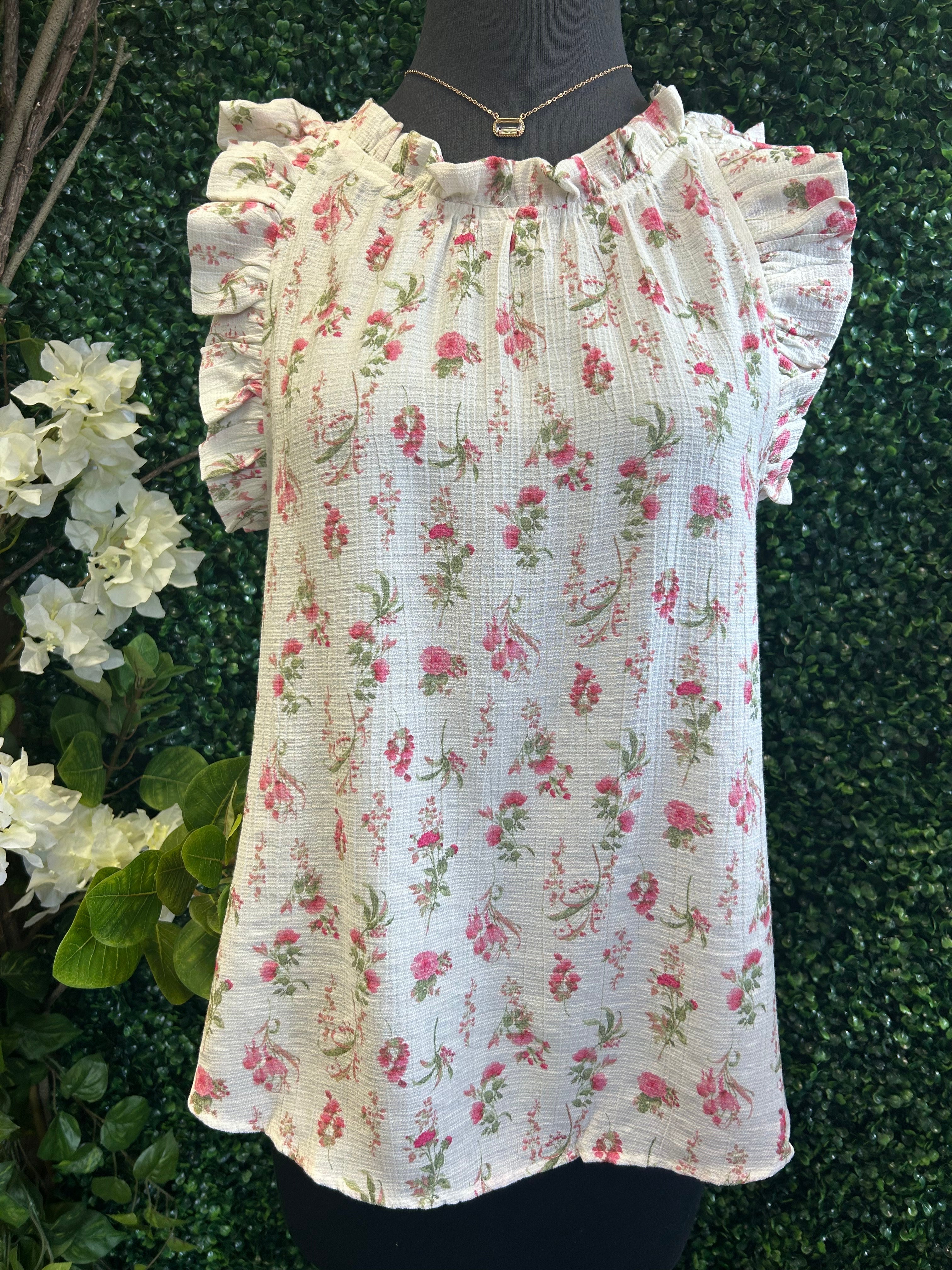 Floral Ruffle Detail Sleeveless Top