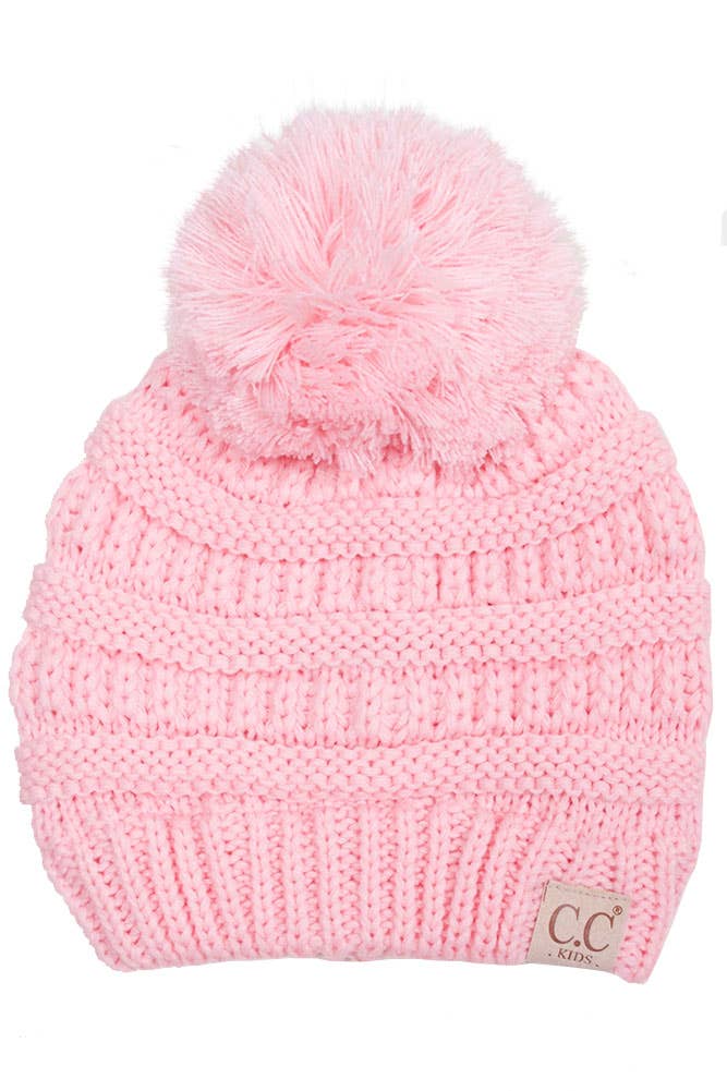 C.C Kids Solid Knit Pom Beanie: Indi Pink