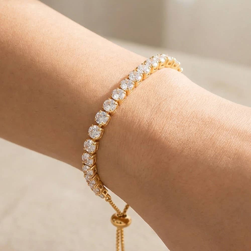 Pave Tennis Cz Adjustable Bracelet: S
