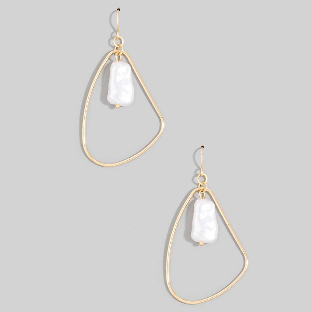 Pearl Bead Irregular Tear Dangle Earrings: GP