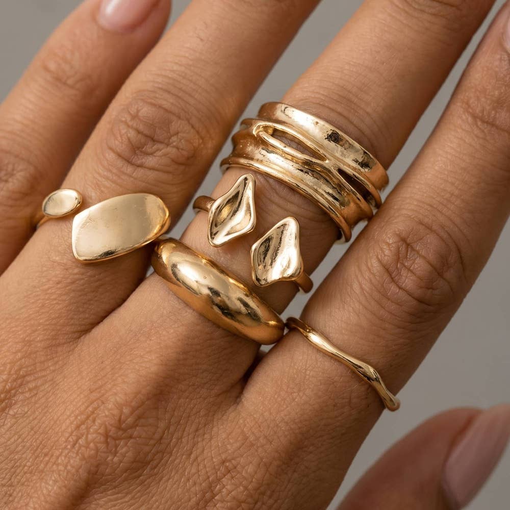 Molten Organic Nugget Stacking Ring Set: RH