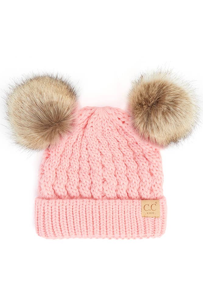 CC Kids Double Pom Pom All Over Cable Beanie: New Lavender