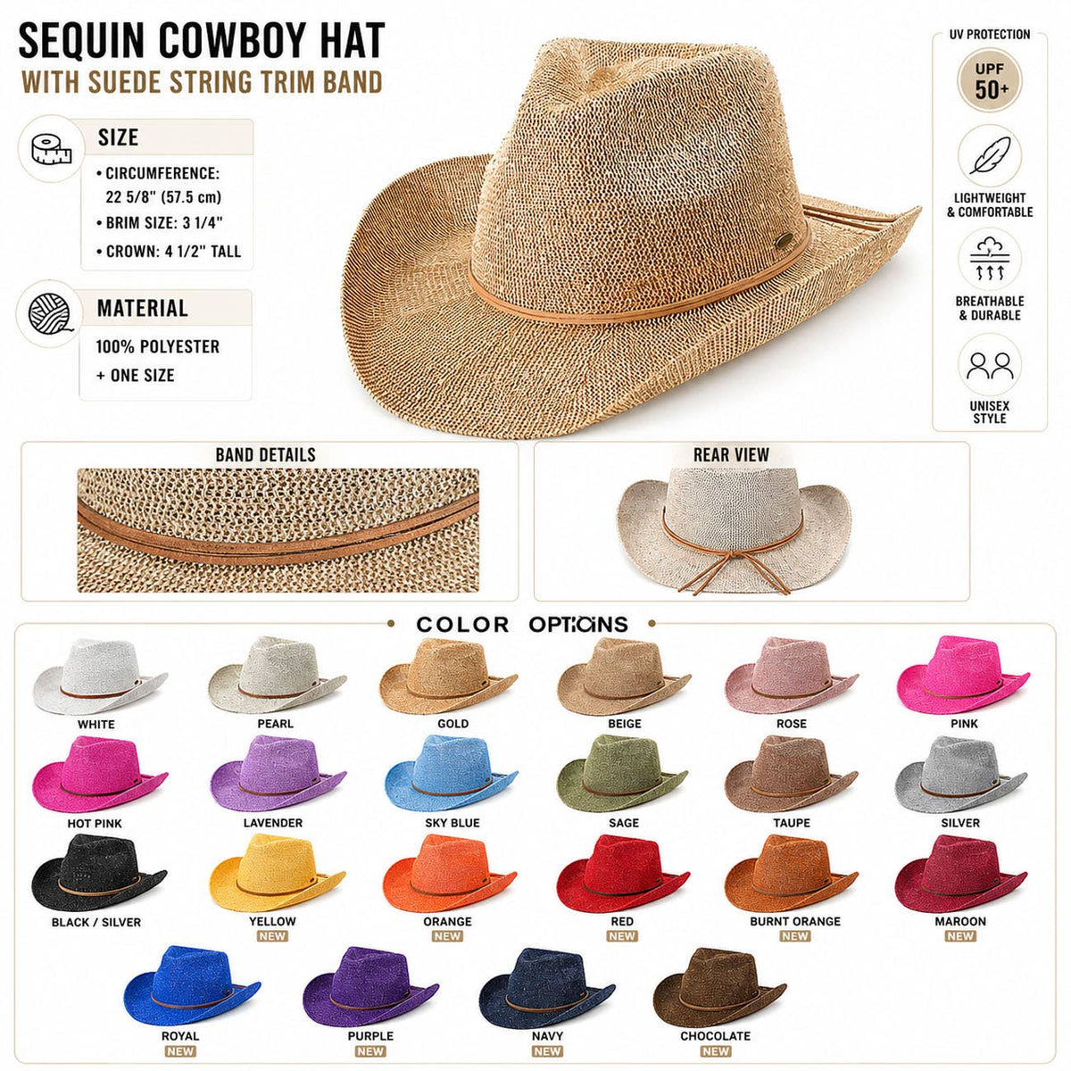 C.C Sequin Cowboy Hat: Beige