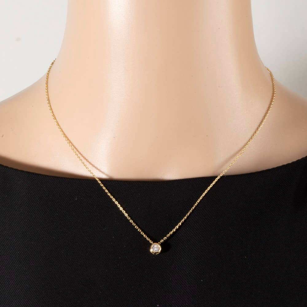 Round Cz Bezel Pendant Necklace: S