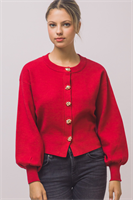 Red Crewneck Knit Cardigan