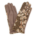 Floral Embroidered Touchscreen Gloves: Taupe
