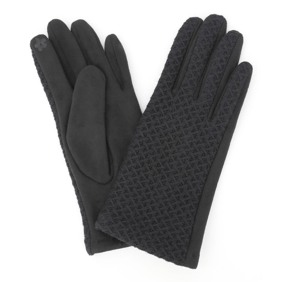 Herringbone Knit & Faux Suede Combi Touchscreen Gloves: Beige