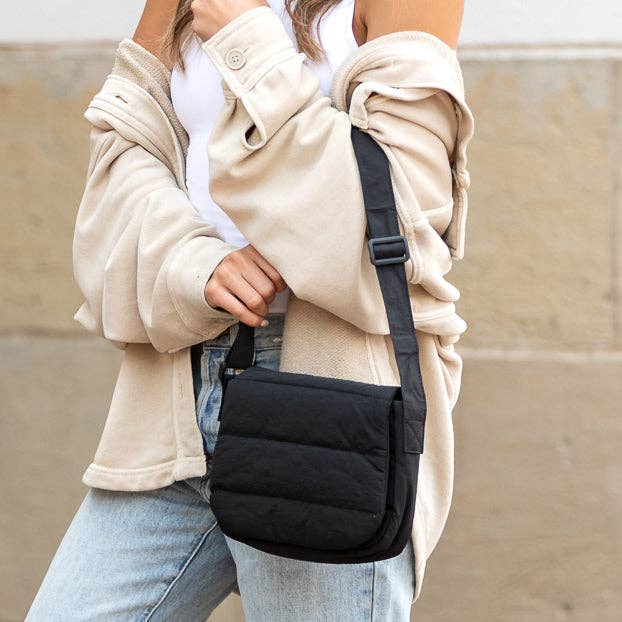 Afton Quilted Foldover Crossbody: Black