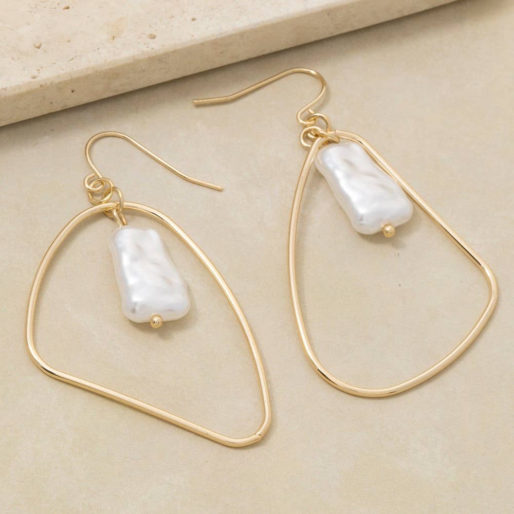 Pearl Bead Irregular Tear Dangle Earrings: GP