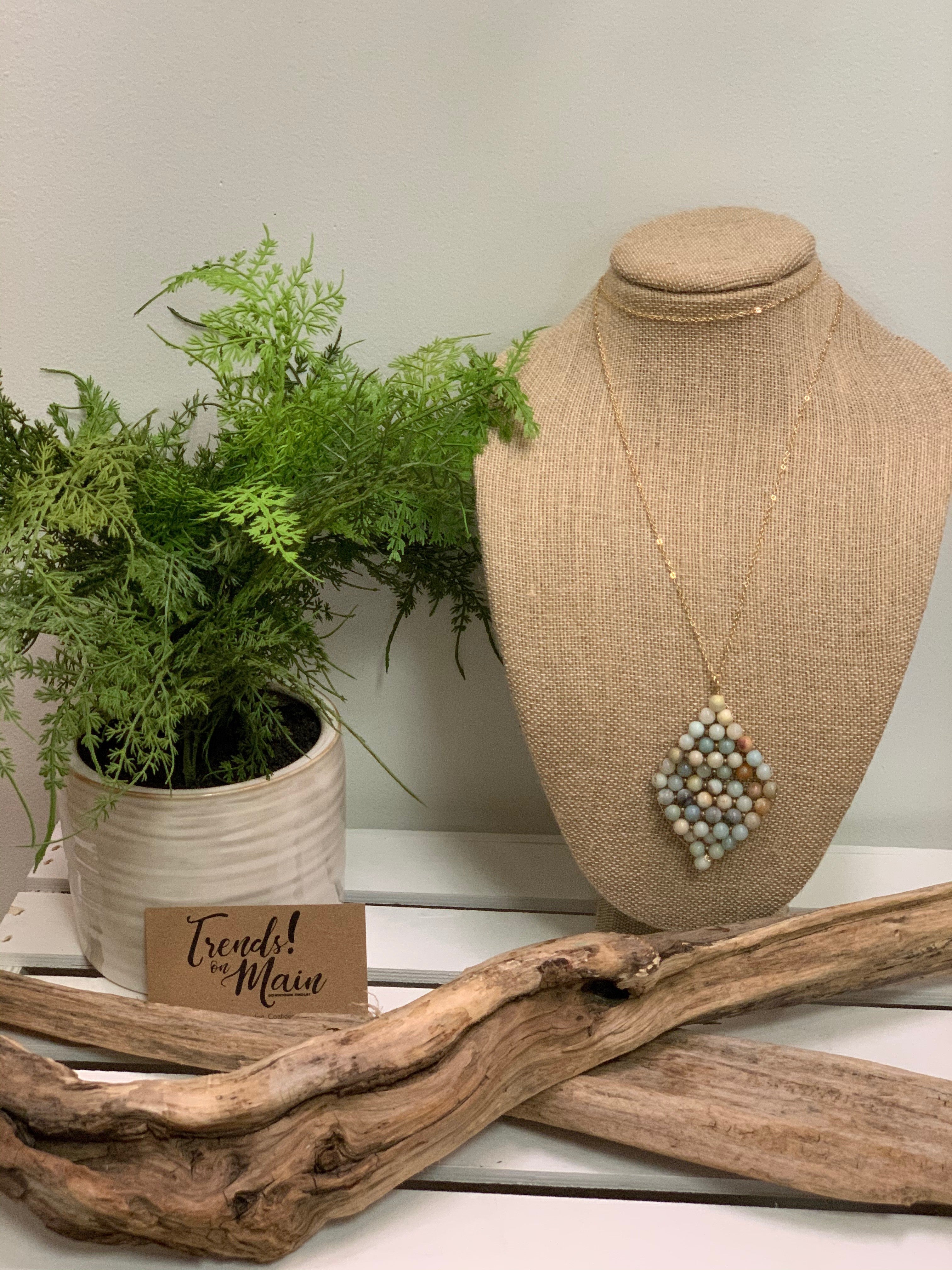 Beaded neutral long necklace