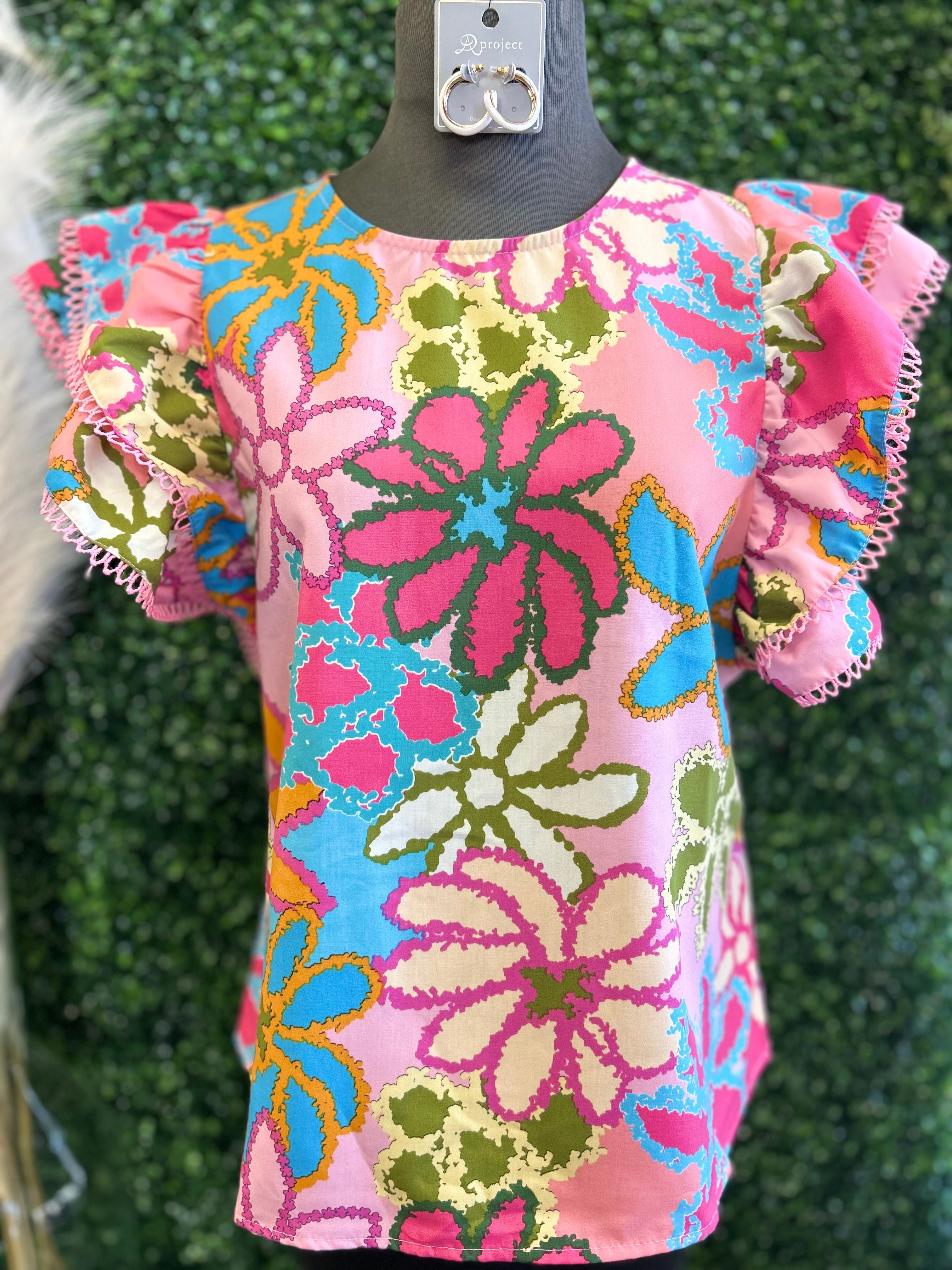Vibrant Ruffled Sleeve Blouse