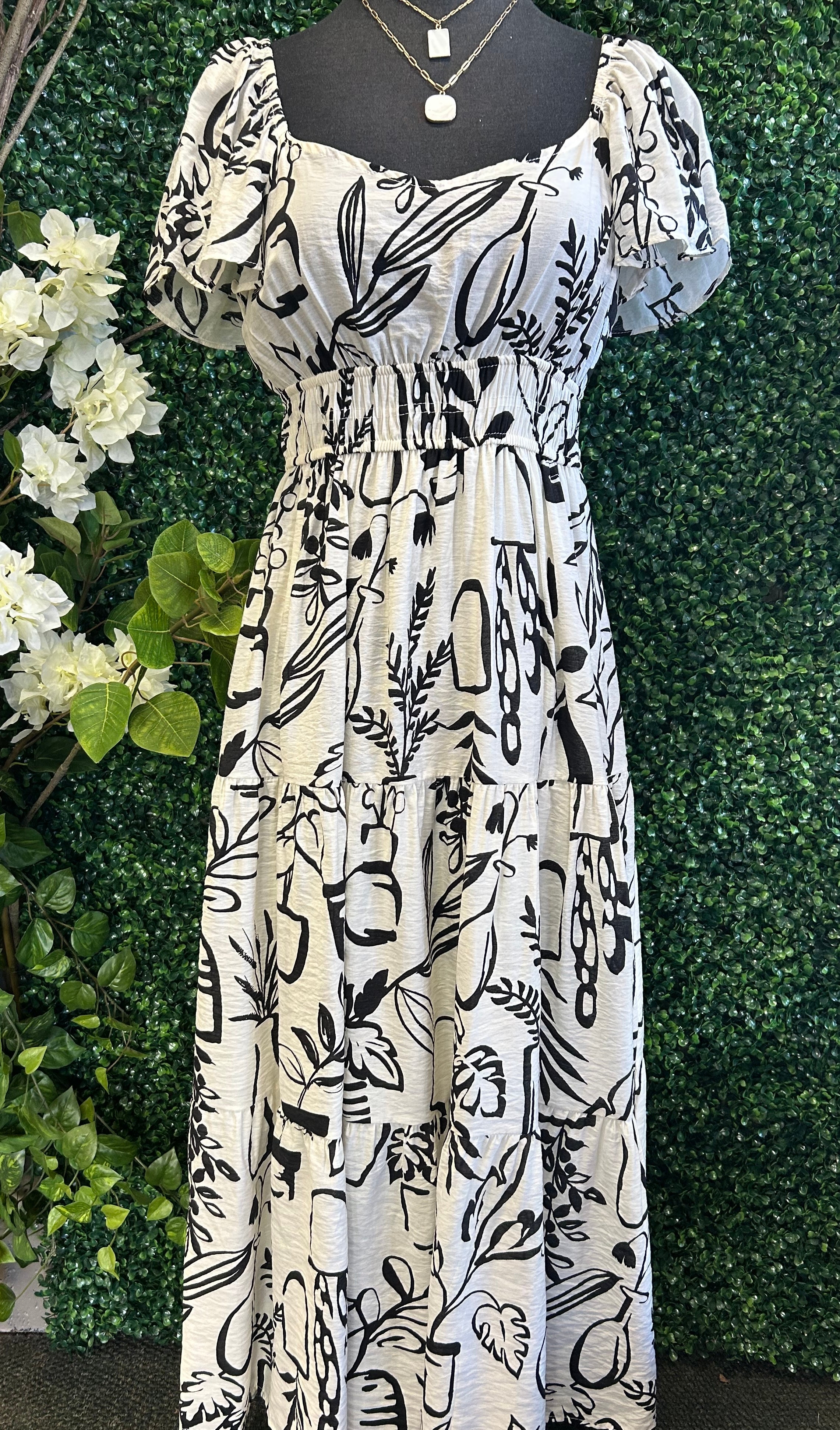 Plant Print Midi Dress