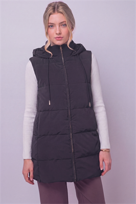 Long Hooded Puffer Vest