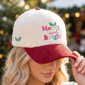 Merry And Bright Embroidered Sherpa Baseball Cap: IVORY
