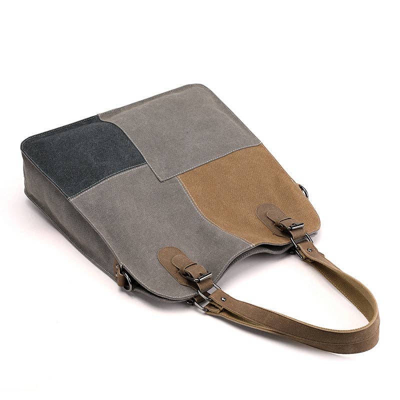 Colorblock Messenger Bag: Gray/Tan/Black