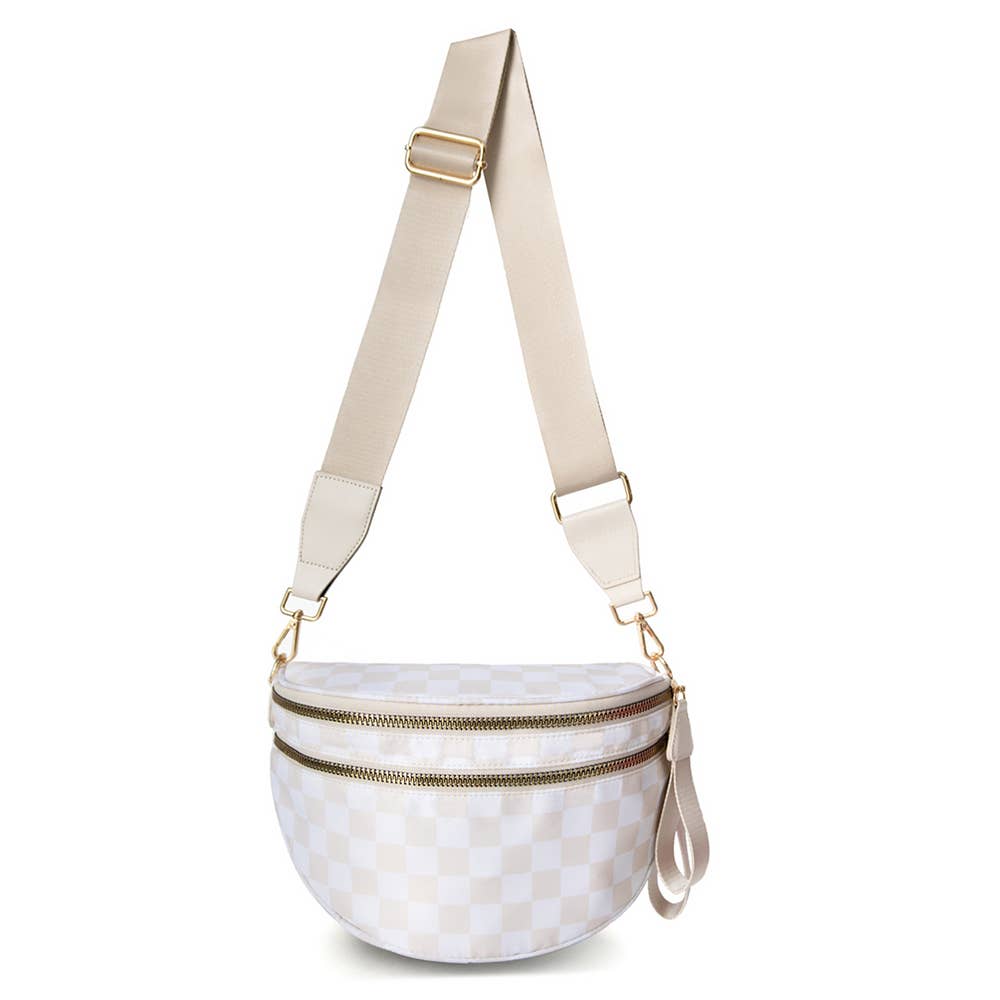 Checkerboard Crossbody Bag & Coin Purse: Brown