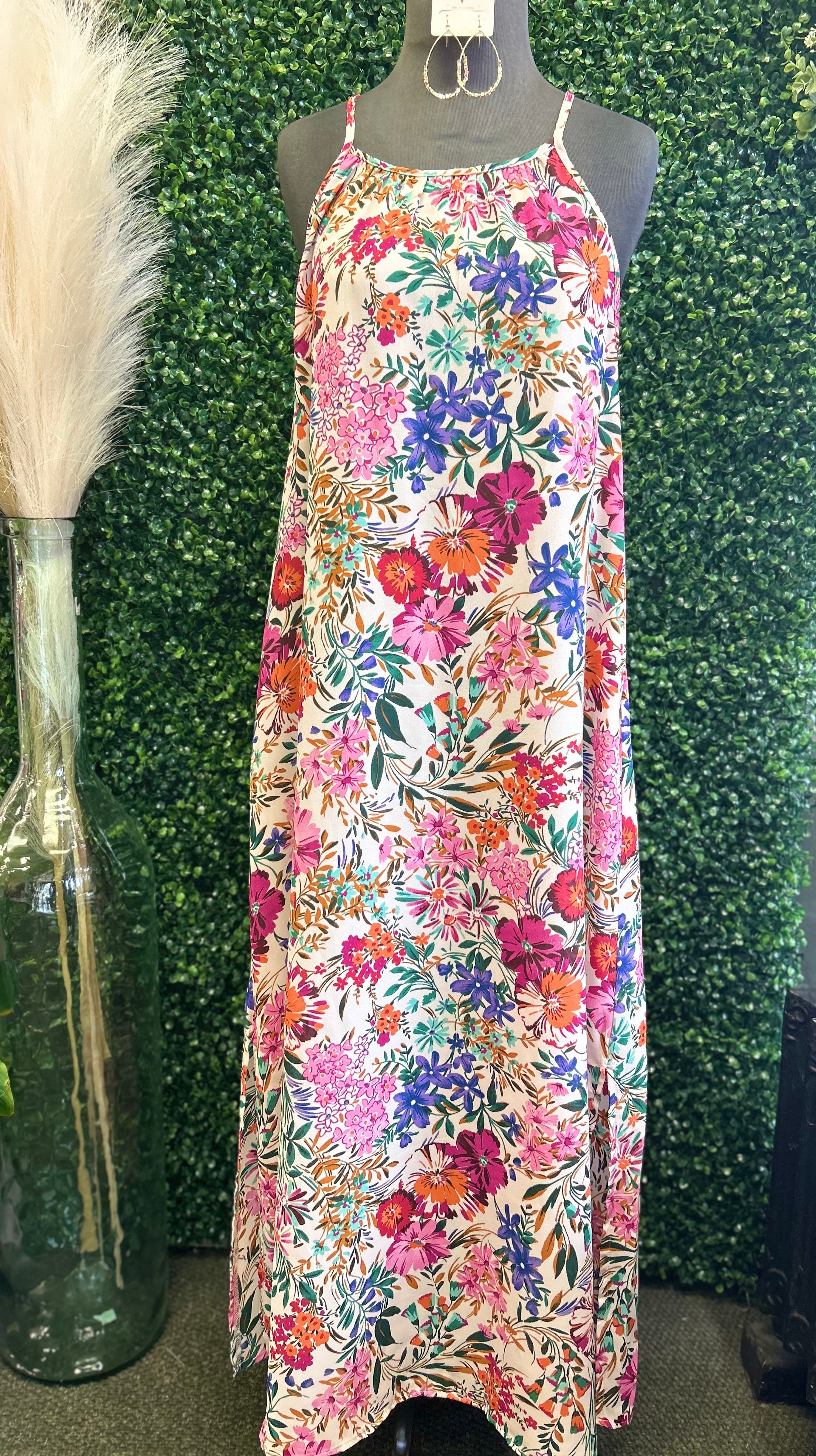 Floral Midi Dress w/ Halter Neck