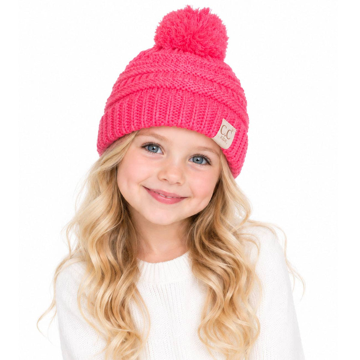 C.C Kids Solid Knit Pom Beanie: Indi Pink