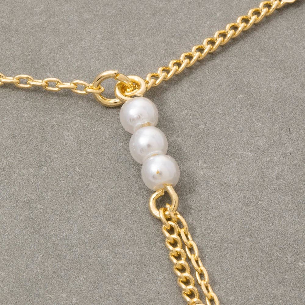 Dual Chain Pearl Lariat Y-Necklace: GDCRM