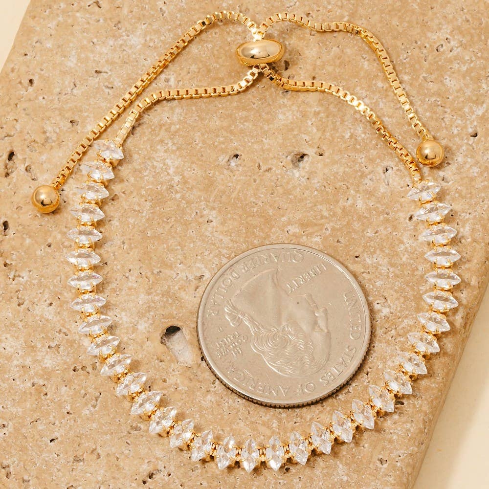 Oval Cz Tennis Gems Cube Chain Cord Bracelet: S