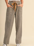 Charcoal Striped Wide Leg Pants
