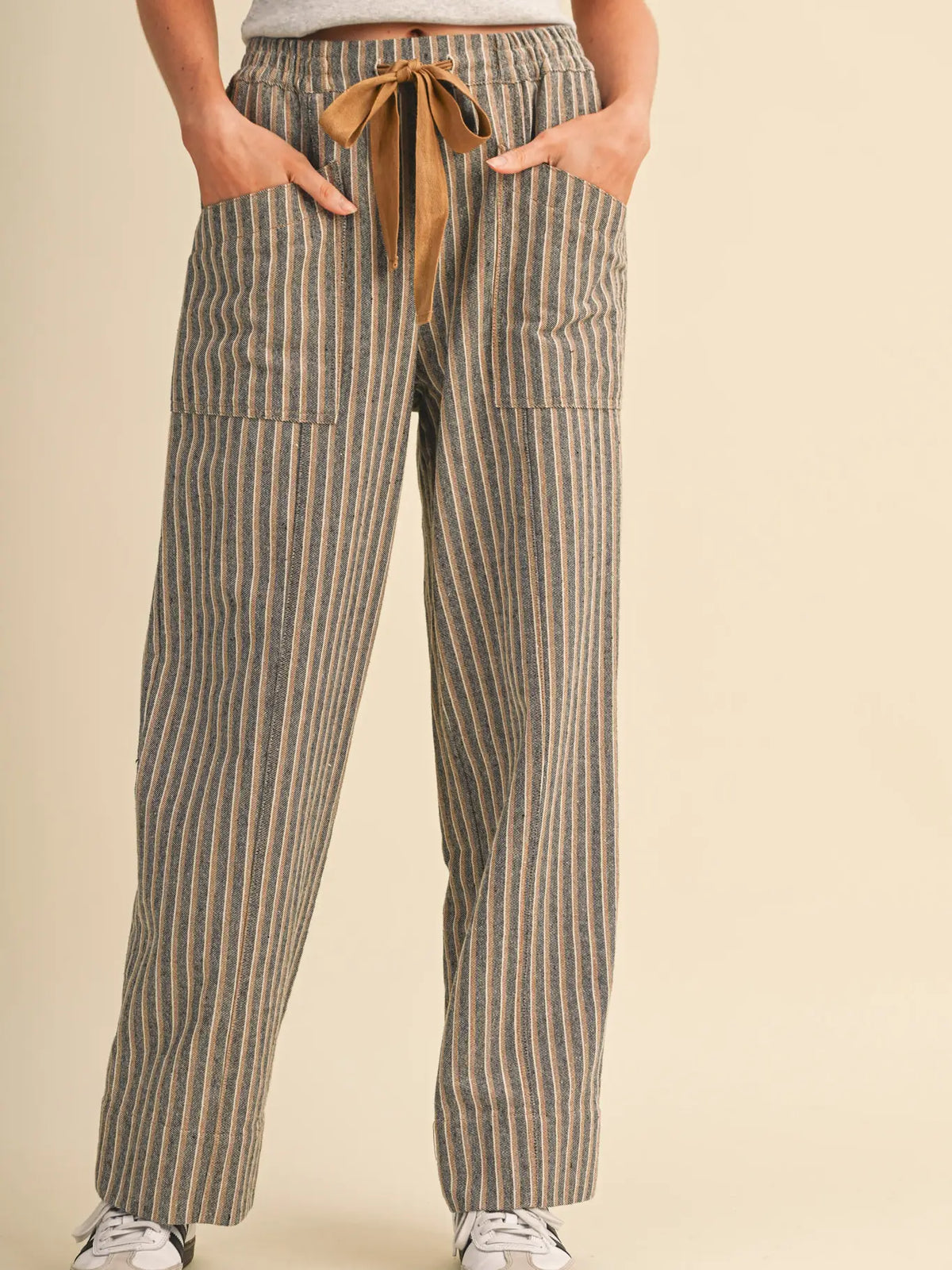 Charcoal Striped Wide Leg Pants