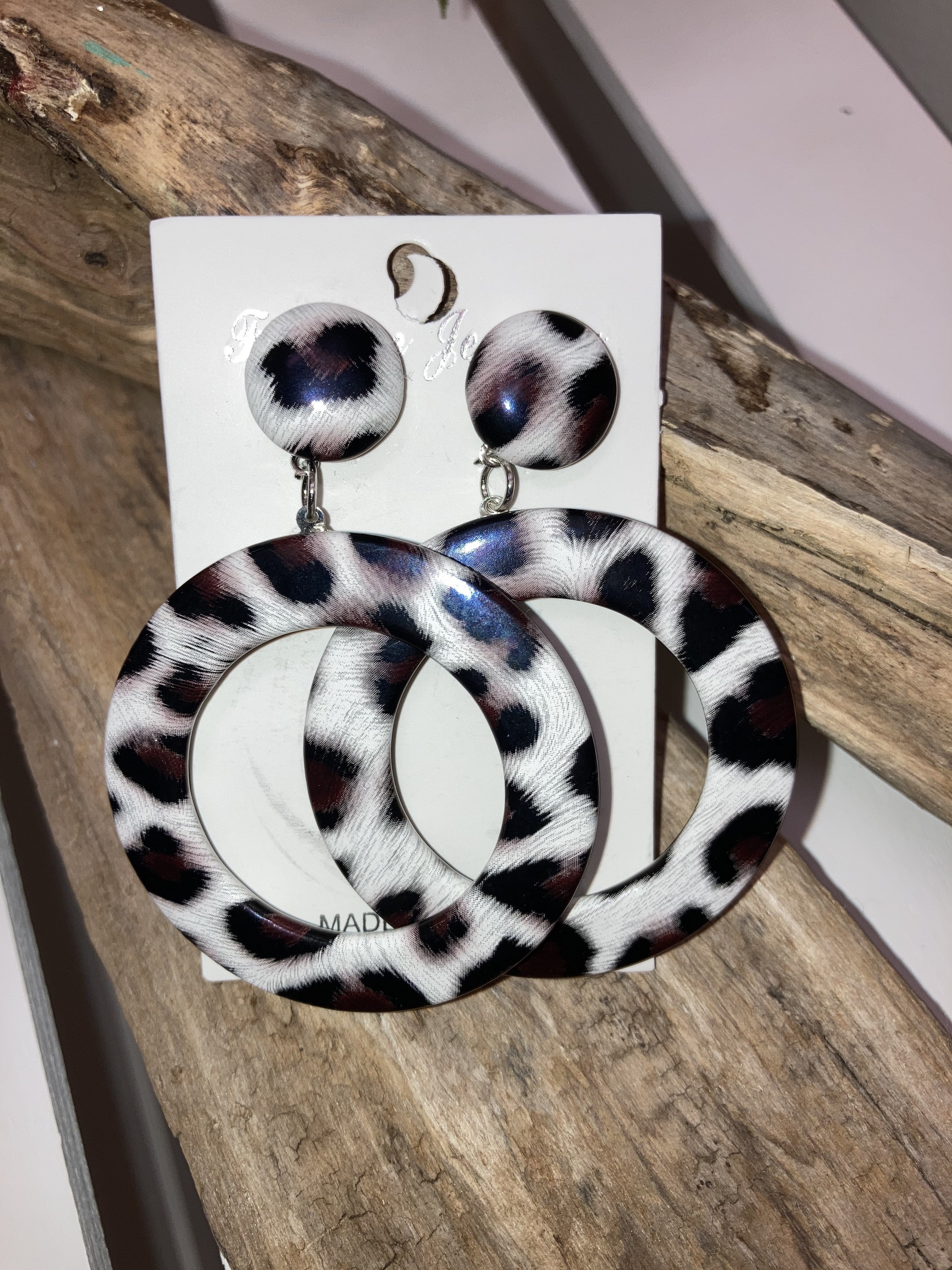 Cream leopard post earrings