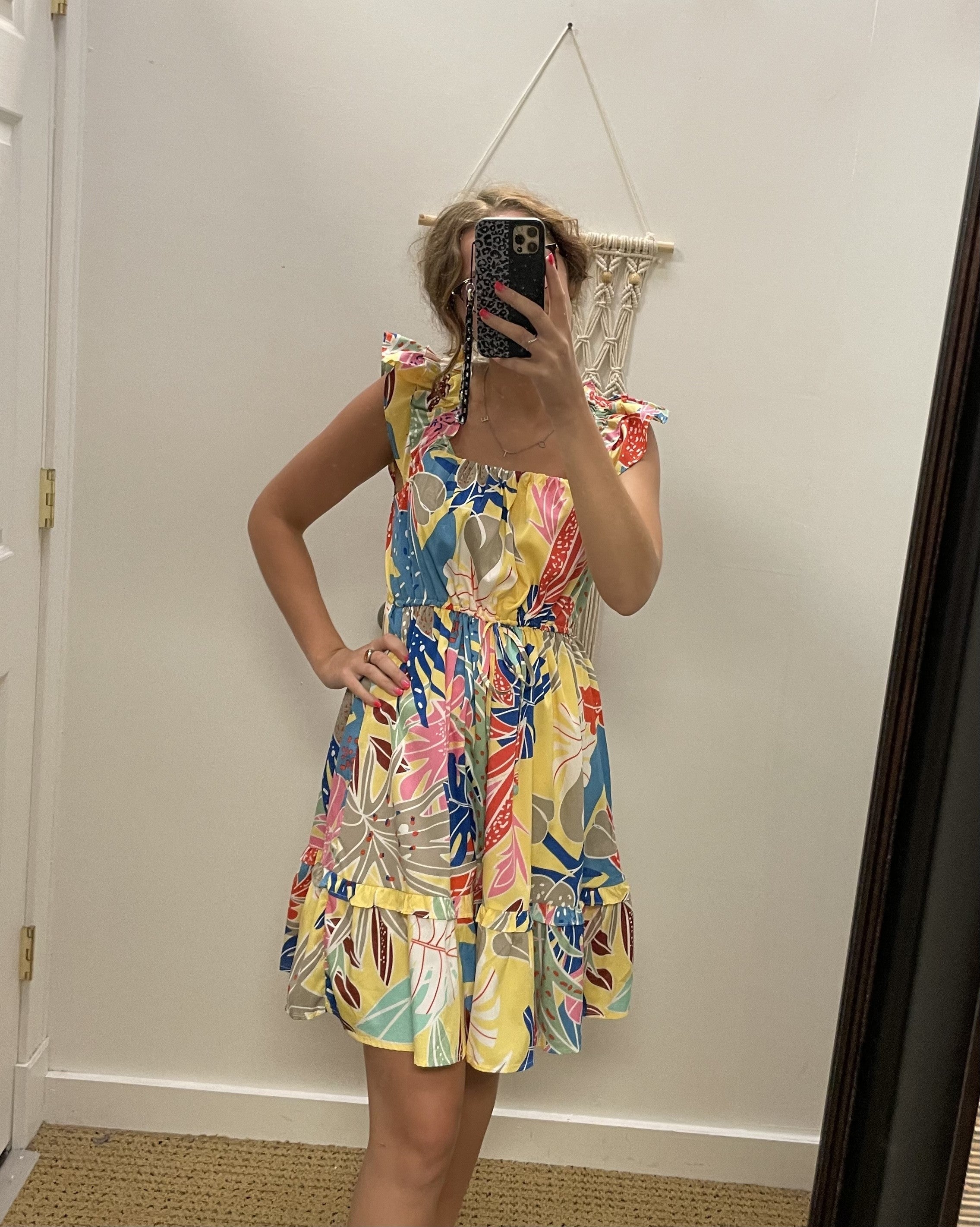 Yellow Floral Ruffle Dress
